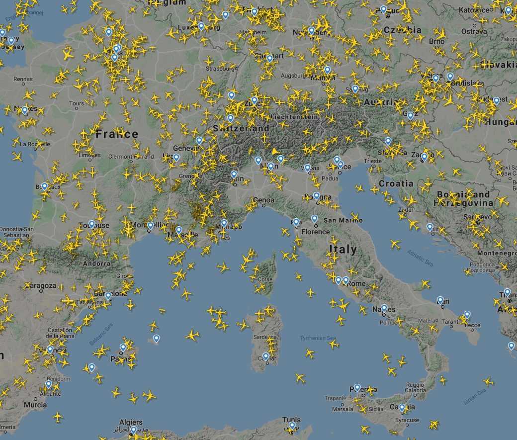 Counterpoint COVID-19 Many Fewer Flights Than Normal Originating and Terminating in Italy
